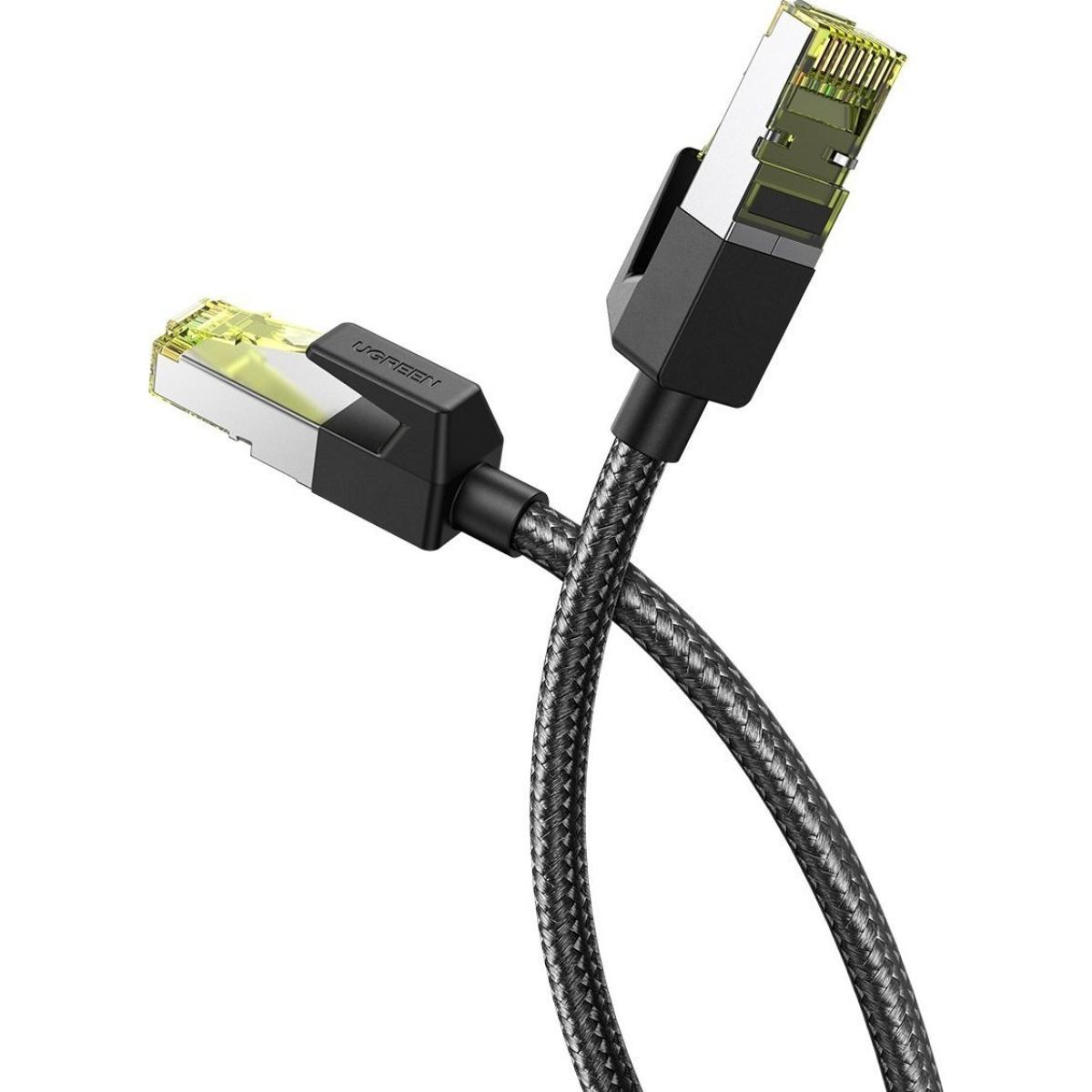 UGREEN Cat 7 Shielded Round Cable with Braided Modular RJ45 Ethernet 1M Cable Plugs - Black
