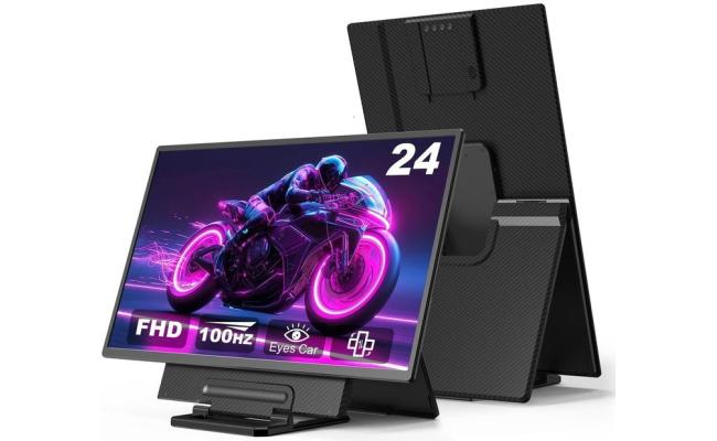 V2COM D1 24” IPS Full HD Portable 100Hz Lightweight & Portable Low Power 20W Adjustable Stand USB C & Mini HDMI Support for MAC, Windows, Android, Linux, Chrome w/ Speakers