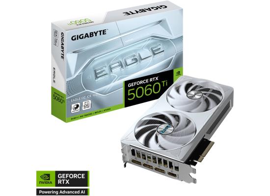GIGABYTE GeForce RTX 5060 Ti EAGLE OC ICE Graphics Card, 16GB GDDR7 128-Bit Memory, 2617 MHz Core Clock, 28 Gbps Memory Clock, PCI-Express 5.0, White