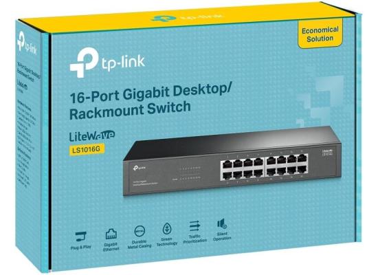 Tp-link LS1016G 16-Port Gigabit Desktop/Rackmount Switch, Fanless Silent Operation, 32Gbps Switching Capacity, Energy-Efficient Technology, Plug & Play for Home & Office Networks