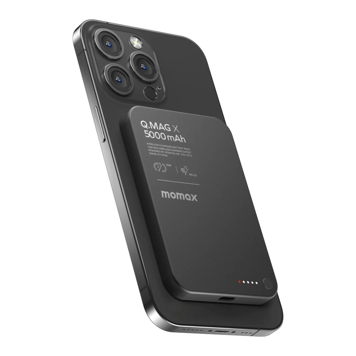Momax Q.Mag X 5000mAh Gen2 15W Ultra Slim MagSafe Wireless Power Bank - Black