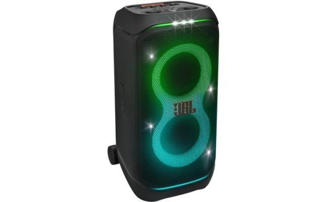 JBL PartyBox Stage 320 Portable Bluetooth Speaker, With Wheels, 5.4 Bluetooth, 240W, Splash Proof, Multi Speaker Connection, Dual Mic & Guitar Inputs, 18 Hours Max Playing Time - Black