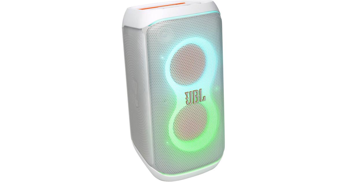 مكبر صوت محمول للحفلات JBL Partybox Club 120، طاقة خرج 160 وات، بلوتوث 5.3، عرض ضوئي مستقبلي، ما يصل إلى 12 ساعة من وقت التشغيل، اتصال Auracast، حماية مصنفة IPX4 - أبيض