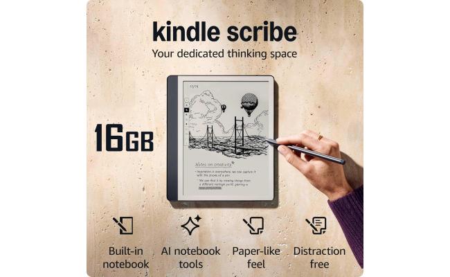 Amazon NEW Kindle Scribe E-Reader (2024) 16GB Storage Your notes, Documents & Books, Built-in AI Notebook Summarization w/ 10.2" Display & Premium Pen - Tungsten