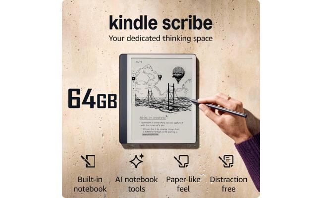 Amazon NEW Kindle Scribe E-Reader (2024) 64GB Storage Your notes, Documents & Books, Built-in AI Notebook Summarization w/ 10.2" Display & Premium Pen - Tungsten