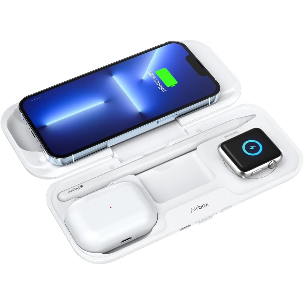 MOMAX Airbox Multi-Device Wireless Charging Power Bank, Foldable 5 in 1 Wireless Charging Station, 10000mAh MFi Certified for iPhone 15/Plus/Pro/Pro Max,14,13 Series, Apple Watch, AirPods and More - White