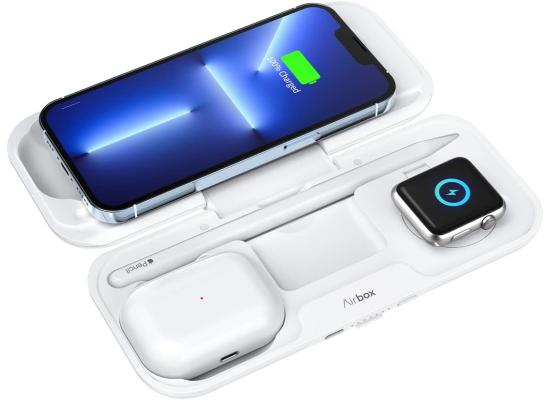 MOMAX Airbox Multi-Device Wireless Charging Power Bank, Foldable 5 in 1 Wireless Charging Station, 10000mAh MFi Certified for iPhone 15/Plus/Pro/Pro Max,14,13 Series, Apple Watch, AirPods and More - White product thumbnail 2