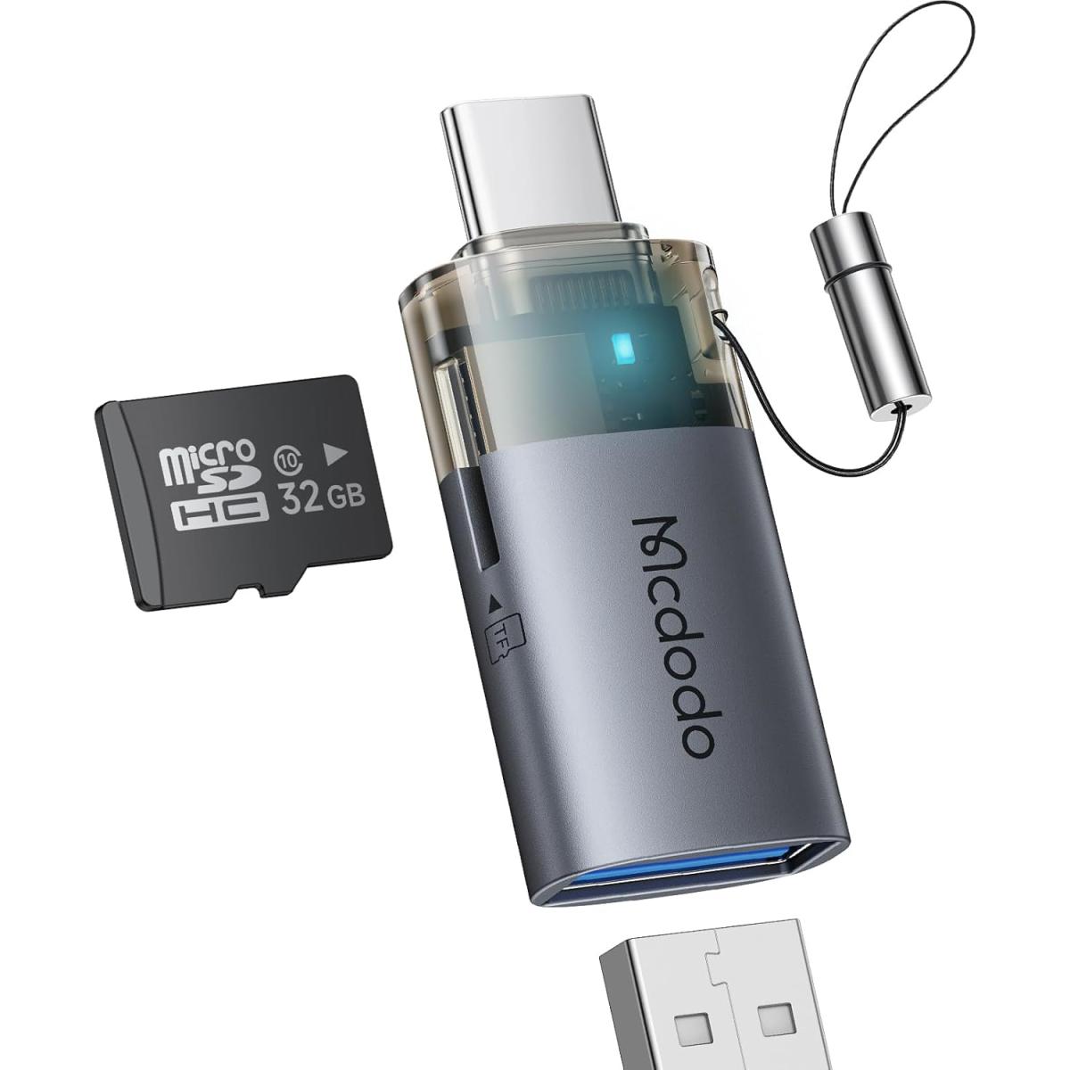 Mcdodo USB to USB-C Adapter with Micro SD Card Slot,TF Card Reader Type-C to USB 3.0 OTG Adapter Support Camera Mouse Keyboard Connect U Disk,Fit iPhone 16 15 MacBook iPad Galaxy