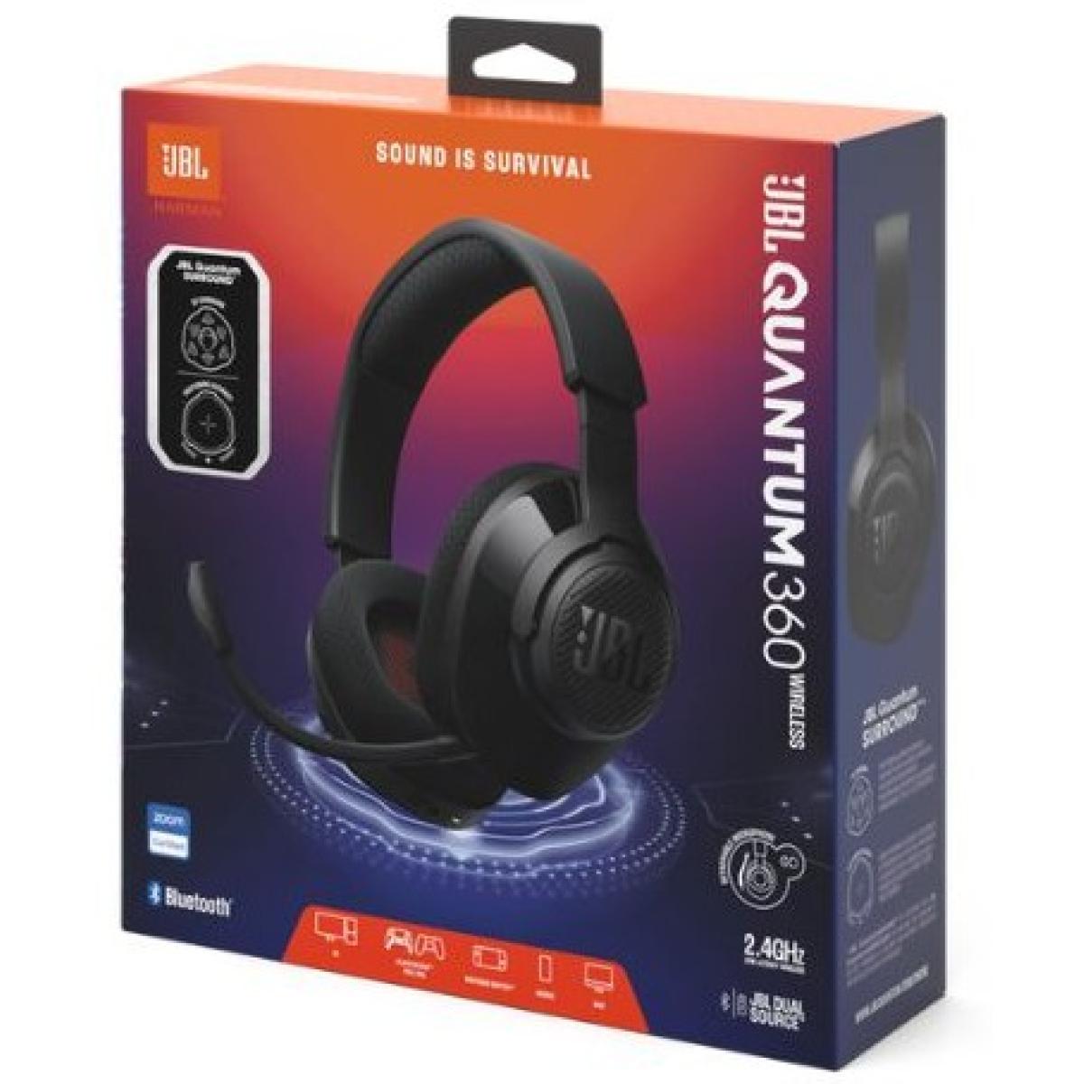 JBL Quantum 360 Wireless Over-Ear Gaming Headphones with 2.4GHz/Bluetooth Dual Wireless Connection, 22H Battery, Multiplatform Compatible, Detachable Mic with Mute Option - Black