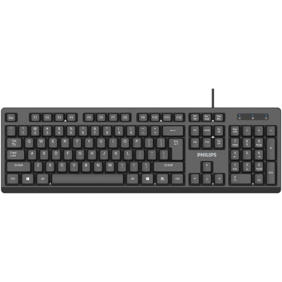 Philips K234 USB Wired Keyboard for PC Laptop Desktop Computers | 104 Keys with Numeric Keypad- Black