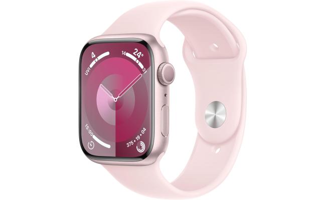 Apple Watch Series 9 [GPS 45mm] Smartwatch with Pink Aluminum Case with Pink Sport Band M/L. Fitness Tracker, Blood Oxygen & ECG Apps, Always-On Retina Display, Water Resistant
