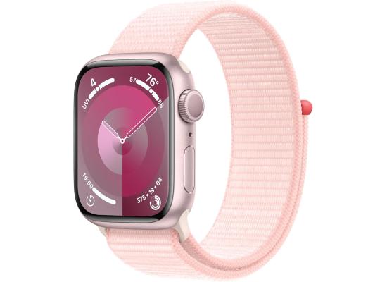 Apple Watch Series 9 [GPS 45mm] Smartwatch with Pink Aluminum Case with Light Pink Sport Loop. Fitness Tracker, Blood Oxygen & ECG Apps, Always-On Retina Display, Water Resistant