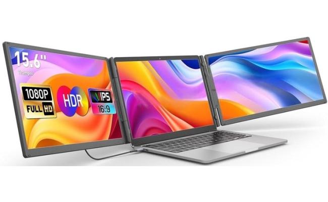 V2COM S5 Pro 15.6" IPS Full HD Triple Screen Extender Portable Monitor for Laptops 13-17.3" w/ ONLY Single-Cable Connectivity & 10,000mAh Detachable Magnetic Battery