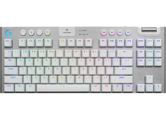 Logitech G915 X Lightspeed TKL Wireless Mechanical Gaming Keyboard, Double-Shot PBT Keycaps, Fully Programmable Keys, RGB Backlit Mac/PC Gaming Keyboards, Aluminum Finish, GL Clicky Switches, White