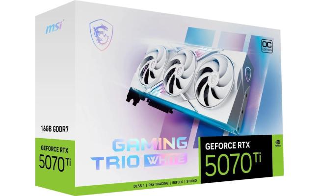 MSI Gaming RTX 5070 Ti 16G Gaming Trio OC Graphics Card (16GB GDDR7, 256-bit, Extreme Performance: 2580 MHz, DisplayPort x 3 2.1a, HDMI 2.1b, NVIDIA Blackwell Architecture) , White