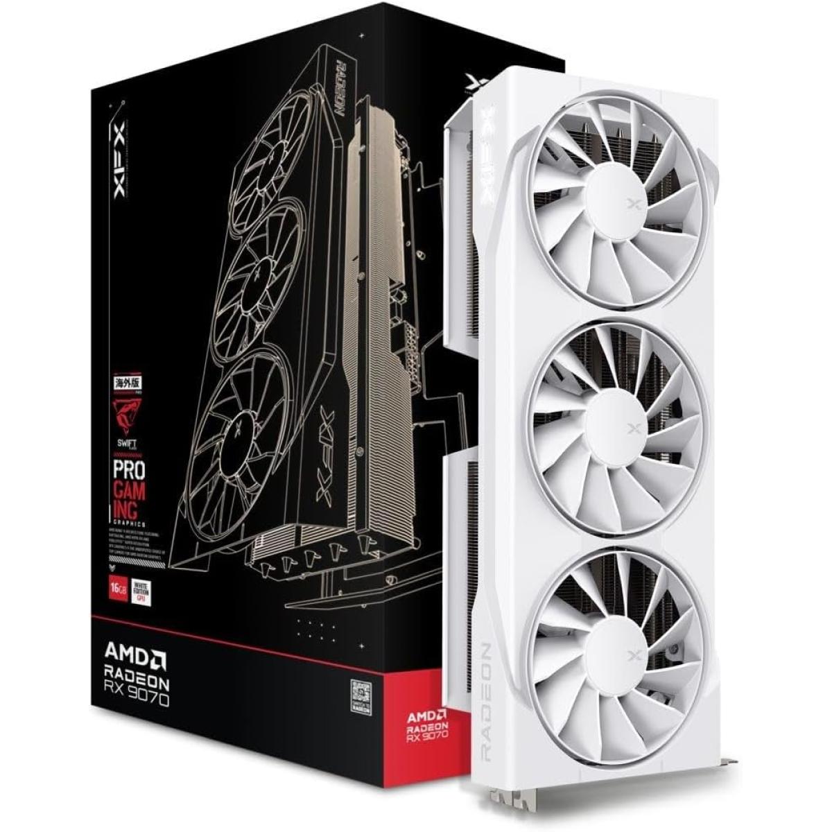 XFX Swift AMD Radeon RX 9070 OC Triple Fan Gaming Edition , 16GB GDDR6 256-Bit Memory, 2700 MHz Boost Clock, 4096 Stream Processors, 20 Gbps Memory Speed, PCI Express 5.0 , White