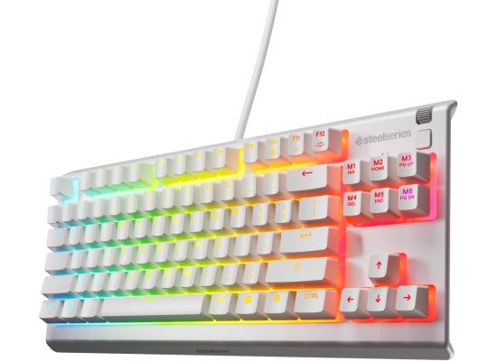 SteelSeries Apex 3 TKL RGB Gaming Keyboard – Tenkeyless Compact Form Factor - 8-Zone RGB Illumination – IP32 Water & Dust Resistant – Whisper Quiet Gaming Switch – Gaming Grade Anti-Ghosting , White