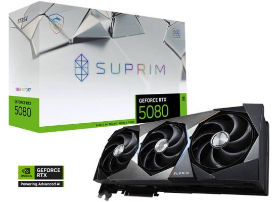 MSI GeForce RTX 5080 SUPRIM SOC Graphics Card, 16GB GDDR7 256-Bit Memory, 2745 MHz Boost Clock, 30 Gbps Memory Clock, 10752 CUDA Cores