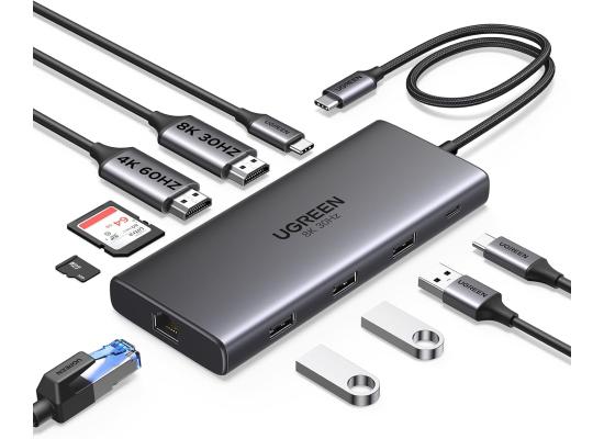 UGREEN 10 in 1 Docking Station USB C Dock Dual HDMI 4K@60Hz Single 8K@30Hz 100W PD 5Gbps USB C and USB A Data Ports Gigabit Ethernet, SD/TF Card Reader USB Hub Compatible for HP, Dell product thumbnail 2