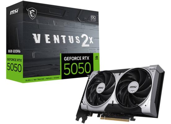 MSI GeForce RTX 5050 8G VENTUS 2X OC 8GB Graphics Card, GDDR6 128-Bit Memory, 2602 MHz Engine Clock, 20 Gbps Memory Clock, 2560 CUDA Cores