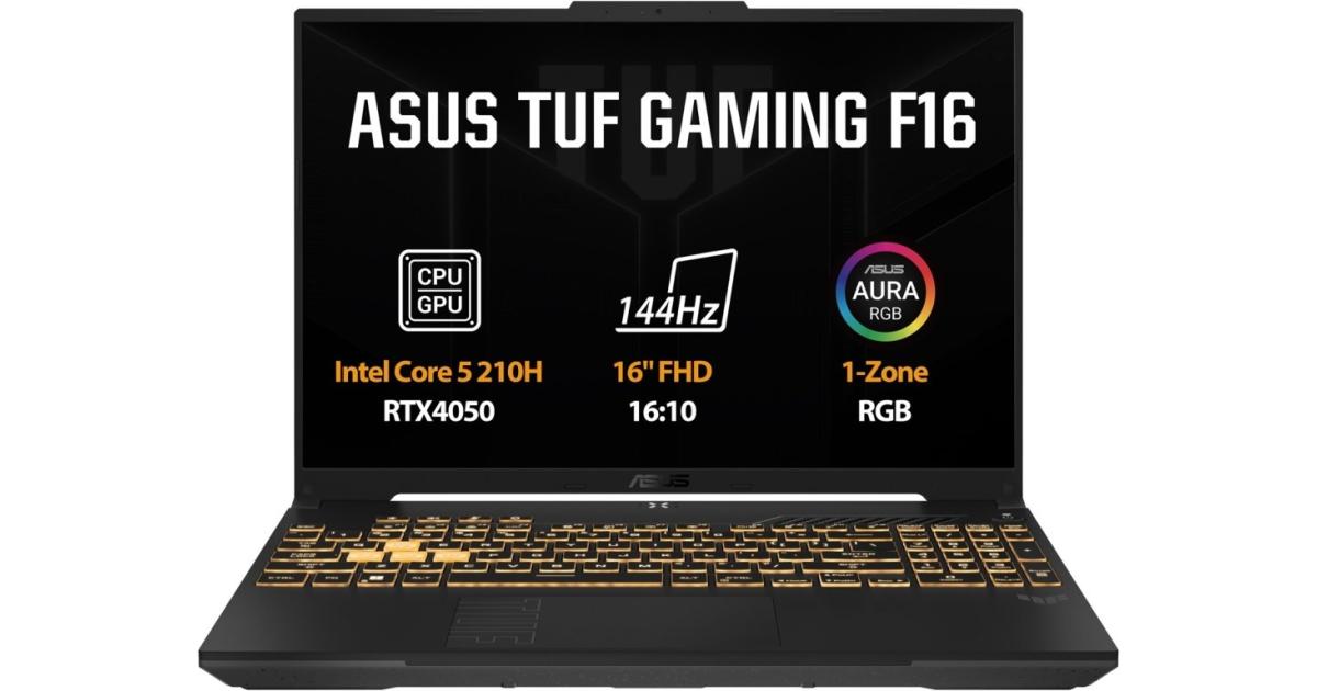 ASUS TUF F16 (2025) FX607VU Intel Core 5 210H 8-Cores w/ Nvidia RTX 4050 6GB DDR6 و16 بوصة IPS 144 هرتز - أسود