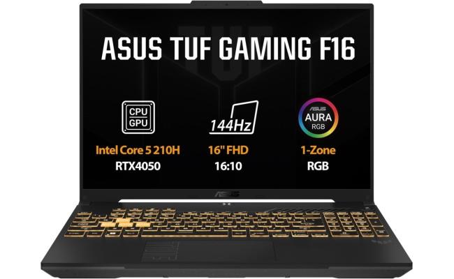 ASUS TUF F16 (2025) FX607VU Intel Core 5 210H 8-Cores w/ Nvidia RTX 4050 6GB DDR6 & 16" IPS 144Hz Display - Black