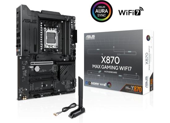 ASUS X870 MAX GAMING WIFI 7 AM5 ATX Motherboard, AMD X870 Chipset, 4x DDR5 DIMM Slots, Up to 256GB Max Memory, 1x PCIe 5.0 x16, 3x M.2 Slots, Wi-Fi 7 & Bluetooth v5.4 product thumbnail 2