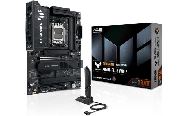 ASUS TUF GAMING X870E-PLUS WIFI 7 ATX AM5 Motherboards, AMD X870E Chipset, 4x DIMM DDR5 Slots, Up to 256GB Max Memory, 1x PCIe 5.0 x16 SafeSlot & 4x M.2 Slots, Wi-Fi 7 & BT 5.4
