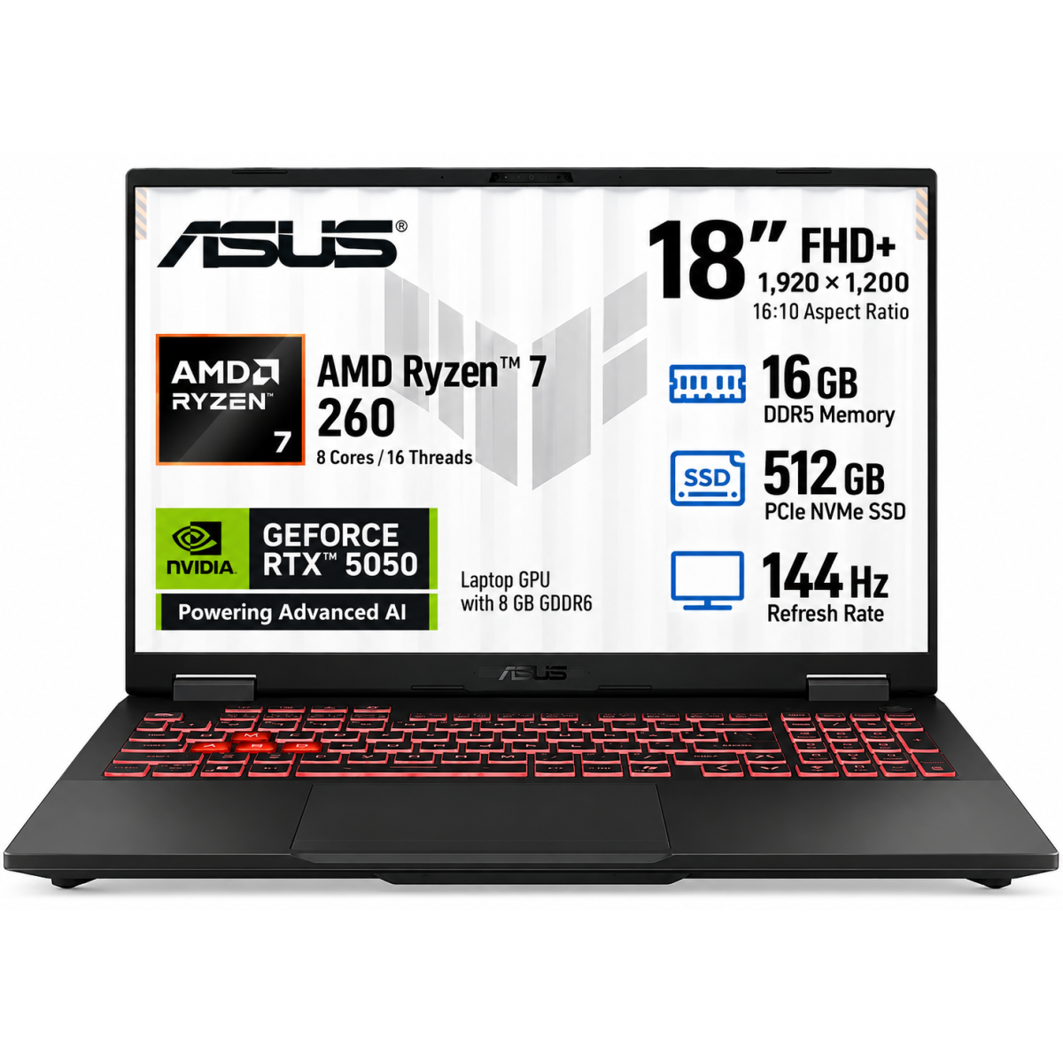 ASUS TUF Gaming F18 (2025) FA808UH NEW AMD Ryzen 7 260 8-Cores w/ Nvidia RTX 5050 8GB DDR7 & 18