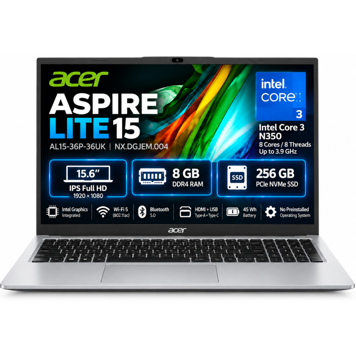 Acer Aspire Lite AL15-36P-36UK Laptop – Intel Core 3 N350, 8GB RAM, 256GB SSD, 15.6