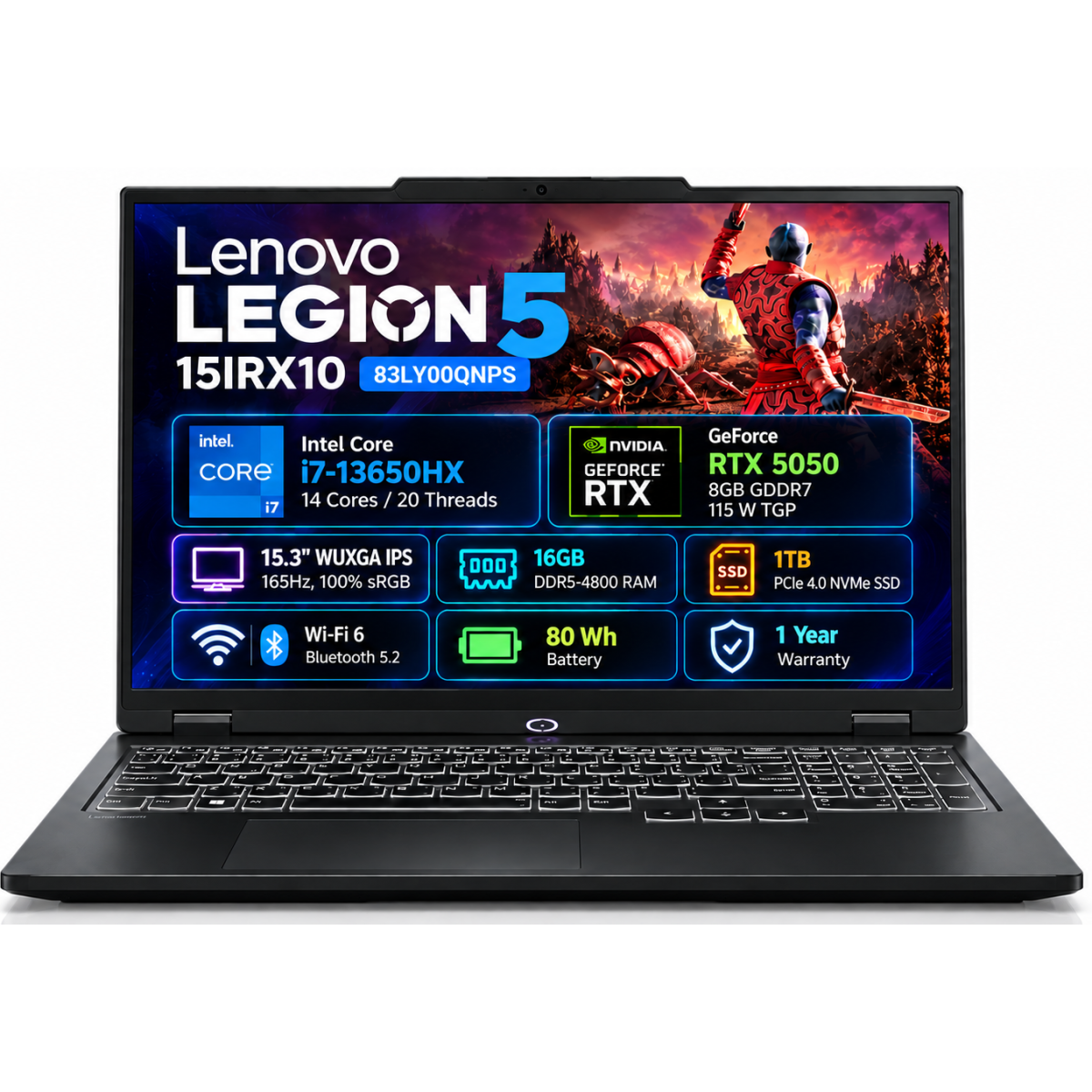 Lenovo Legion 5i (2025) 13Gen Intel Core i7 13650HX 14-Cores w/ AI Engine+ LA1 Chip & Nvidia RTX 5050 8GB DDR7 & IPS 165Hz Display - Eclipse Black