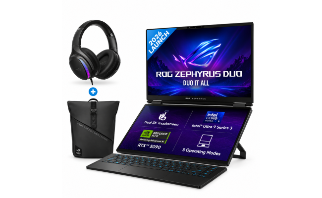 ASUS Zenbook DUO (2026) GX651AX Dual-Screen AI Laptop | Intel Core Ultra 9 386H | 64GB LPDDR5X | 2TB SSD | NVIDIA RTX 5090 24GB | Dual 16" 3K OLED Touch 120Hz | Windows 11 Home | Bundle ASUS Zenbook DUO (2026) GX651AX Dual-Screen AI Laptop | Intel Core Ultra 9 386H | 64GB LPDDR5X | 2TB SSD | NVIDIA RTX 5090 24GB | Dual 16" 3K OLED Touch 120Hz | Windows 11 Home | Bundle