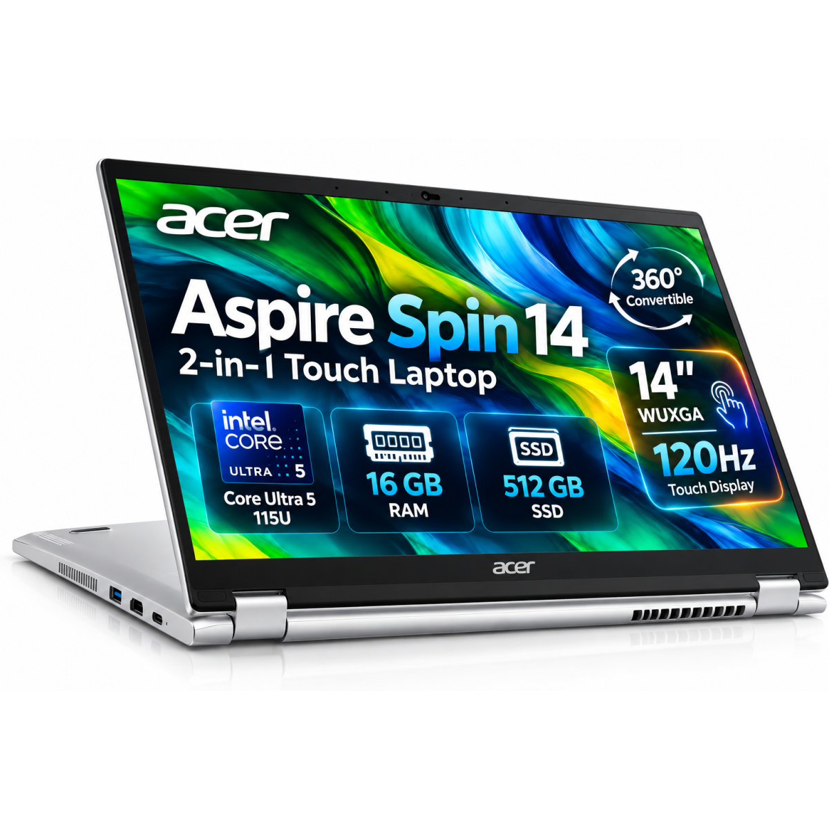 Acer Aspire Spin 14 ASP14-51N-567Q 2-in-1 Touch Laptop – Core Ultra 5 115U, 16GB RAM, 512GB SSD, 14