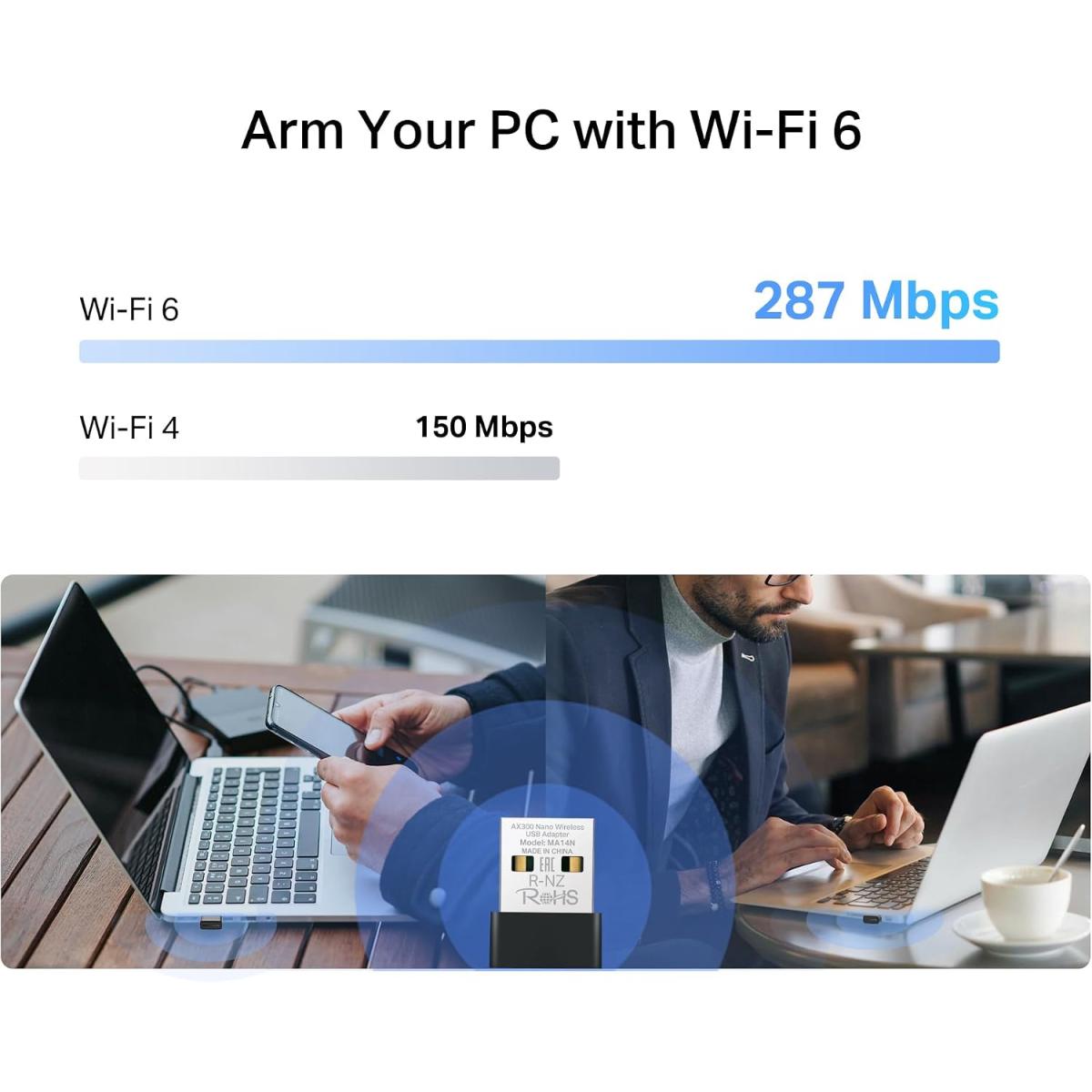 Mercusys MA14N Nano WLAN Stick for PC, Wi-Fi 6 AX300 WLAN Adapter, Nano Size, MU-MIMO, Compatible with Windows 11/10/7 and Linux Mercusys MA14N Nano WLAN Stick for PC, Wi-Fi 6 AX300 WLAN Adapter, Nano Size, MU-MIMO, Compatible with Windows 11/10/7 and Linux
