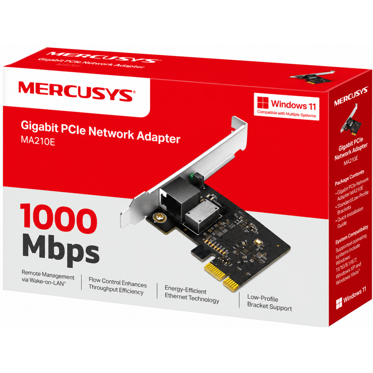 Mercusys MA210E Gigabit PCIe Network Card for PC Wake on LAN Energy Efficient Ethernet Flow Control Compatible with Windows