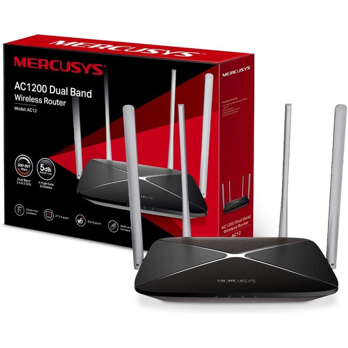 MERCUSYS AC1200 Dual Band Wireless Router, Wi-Fi Speed Up to 867 Mbps/5 GHz + 300 Mbps/2.4 GHz, Compatible with IPTV and IPv6, Easy installation