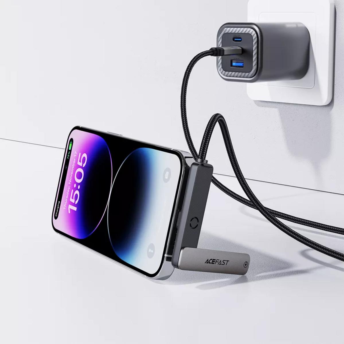 ACEFAST C28-01 USB-C to Lightning Cable with Phone Holder Metal Grey ACEFAST C28-01 USB-C to Lightning Cable with Phone Holder Metal Grey