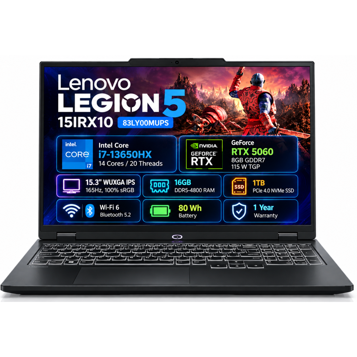 Lenovo Legion 5i (2025) 13Gen Intel Core i7 13650HX 14-Cores w/ AI Engine+ LA1 Chip & Nvidia RTX 5060 8GB DDR7 & IPS 165Hz Display - Eclipse Black