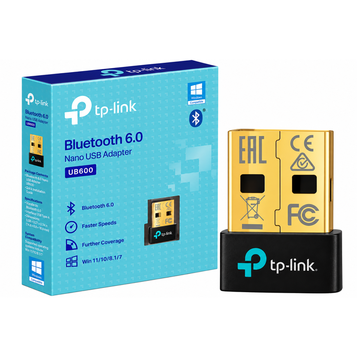 TP-Link UB600 Bluetooth 6.0 Bluetooth USB Flash Drive for Mouse/Keyboard/Headphone/Cellphone/Controller, Plug & Play, Only for Windows 11/10/8.1/7