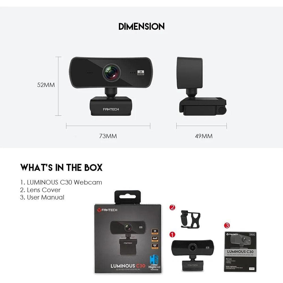 FANTECH LUMINOUS C30 2K QHD 4MP USB Webcam with Microphone FANTECH LUMINOUS C30 2K QHD 4MP USB Webcam with Microphone