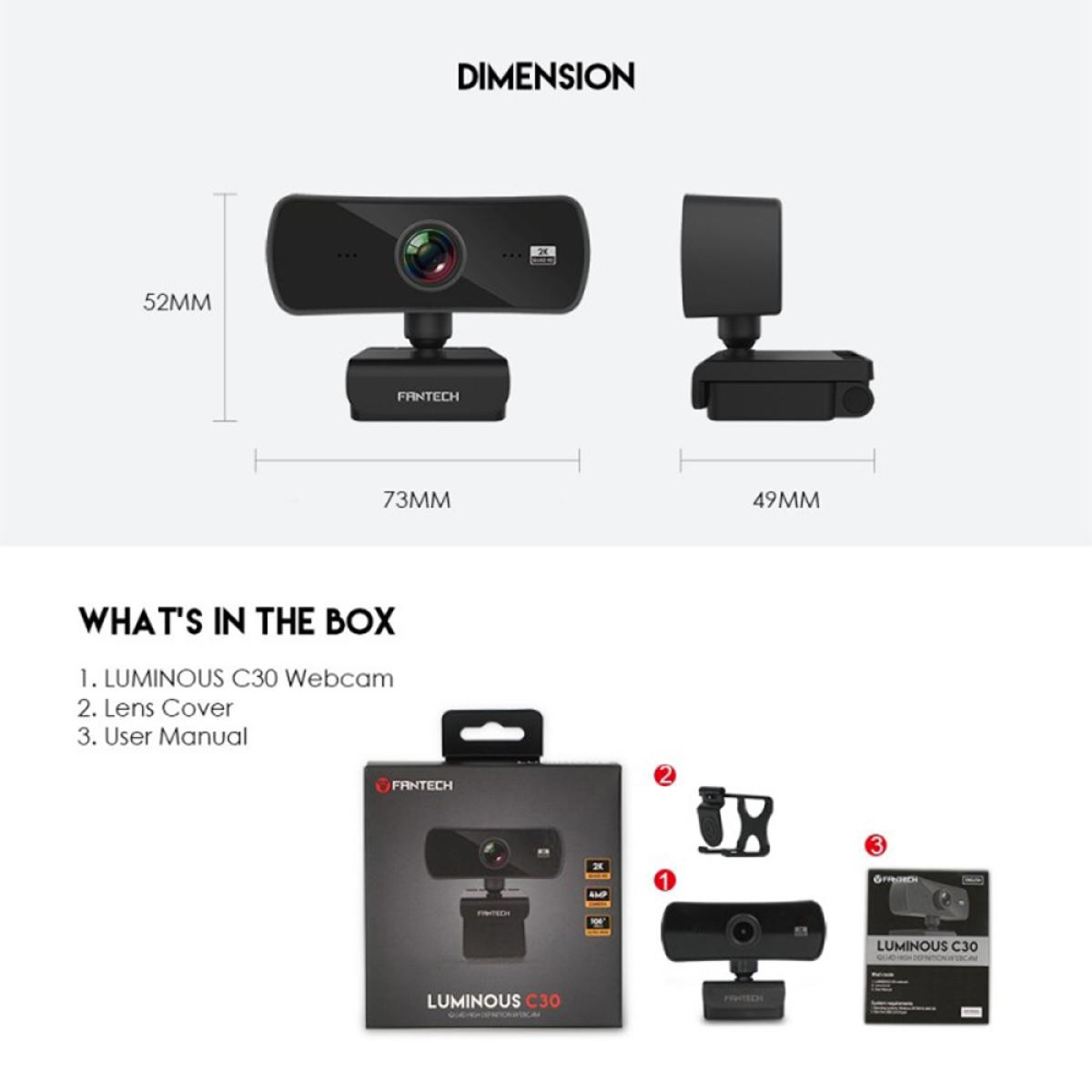 FANTECH LUMINOUS C30 2K QHD 4MP USB Webcam with Microphone FANTECH LUMINOUS C30 2K QHD 4MP USB Webcam with Microphone