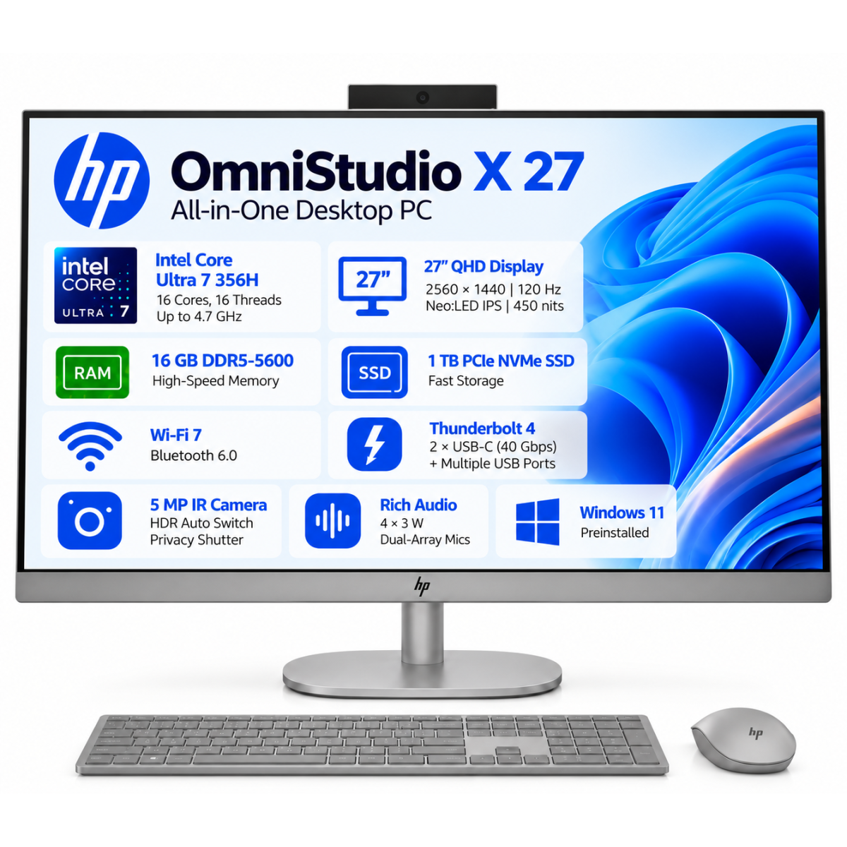 HP OmniStudio X 27-cx0000ne All-in-One Desktop – Core Ultra 7 356H, 16GB RAM, 1TB SSD, 27