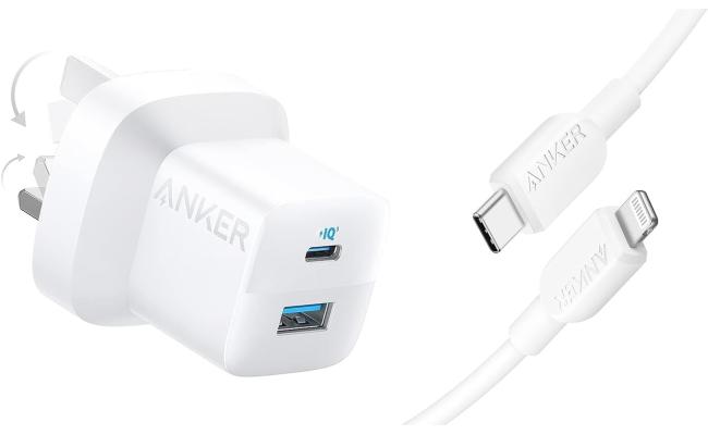Anker 323, 33W Wall Charger + USB-C To C Cable 3ft, USB Type-A & USB Type-C Interface, ActiveShield Safety System, Portable, Universal Compatibility, White