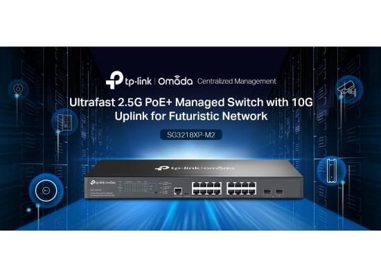 TP-Link Omada SG3218XP-M2 | 16 Port Multi-Gig 2.5G PoE Switch, 2x10GE SFP+ Port, 8 PoE+ Port@240W | L2+ Smart Managed | Support Omada SDN | Static Routing, IGMP Snooping, Abundant Security Features