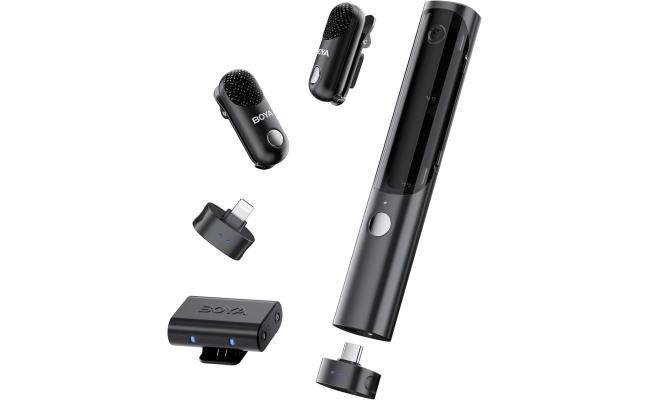 BOYA Magic-02 (USB-C/Lightning/3.5mm) Wireless Lavalier Microphone, 30Hrs Battery,328FT LOS Range,Safety Track&Limiter,4-in1 Mini Lapel Wireless Mic for Android iPhone Camera Laptop PC, Ai Noise Reduction for TikTok YouTube