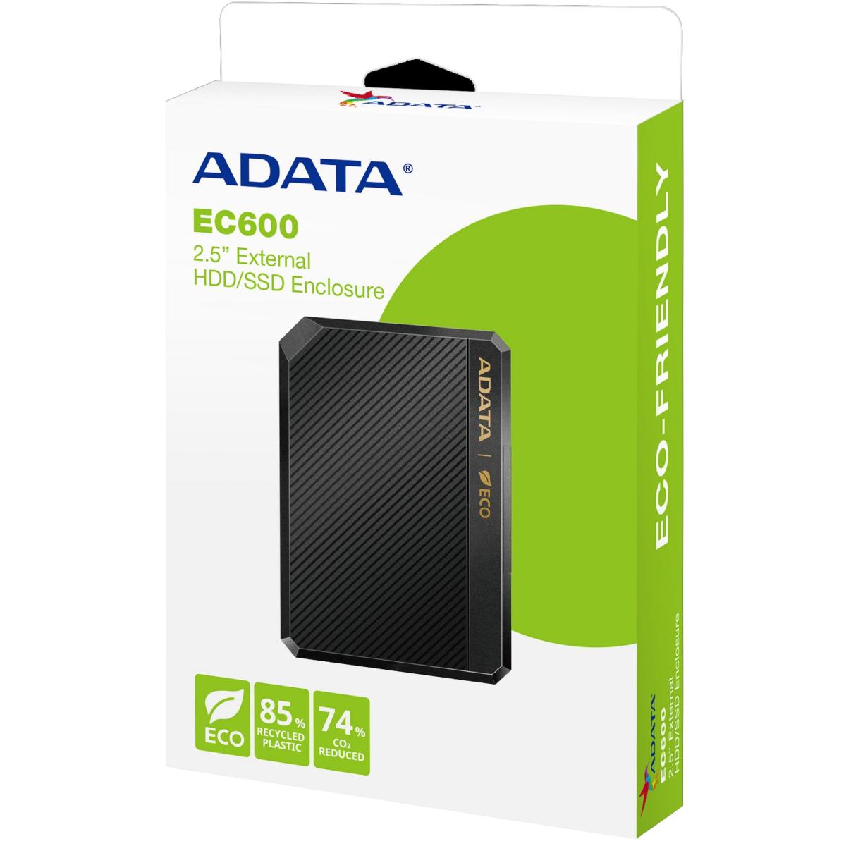 ADATA EC600 2.5\u201d External HDD\/SSD Enclosure USB 3.2 Gen2 (10Gbps) interface Tool-Free Convenient Safety Lock, Black