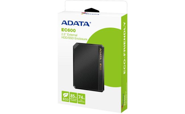 ADATA EC600 2.5” External HDD/SSD Enclosure USB 3.2 Gen2 (10Gbps) interface Tool-Free Convenient Safety Lock , Black