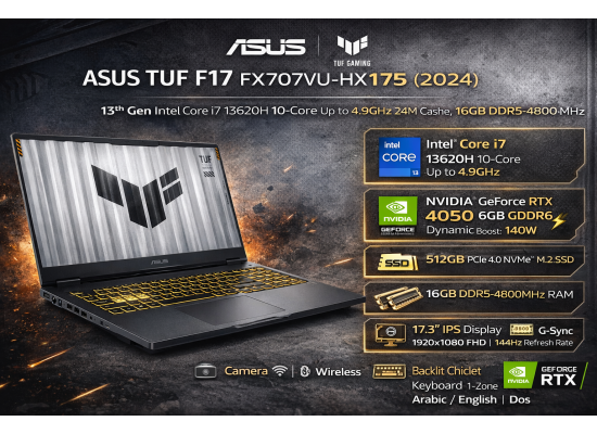 ASUS TUF F17 (2024) NEW FX707VU 13Gen Intel Core i7 10-Cores w/ Nvidia RTX 4050 6GB DDR6 & IPS 144Hz Display - Mecha Gray product thumbnail 2