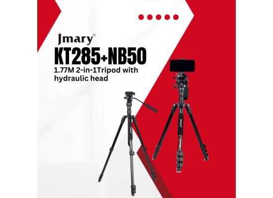 Jmary Professional 2 in 1 Tripod & Monopod KT285+NB50 with Fluid Hydraulic Head, Adjustable Height MAX. 175cm, Compact Foldable 44.5cm, Heavy Duty Stable Stand - Black