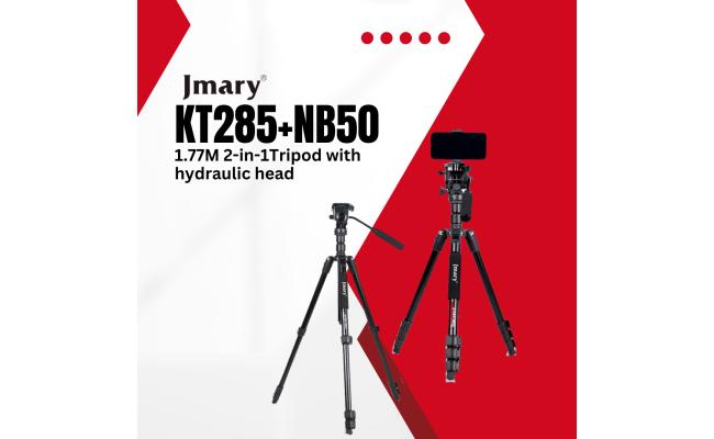 Jmary Professional 2 in 1 Tripod & Monopod KT285+NB50 with Fluid Hydraulic Head, Adjustable Height MAX. 175cm, Compact Foldable 44.5cm, Heavy Duty Stable Stand - Black